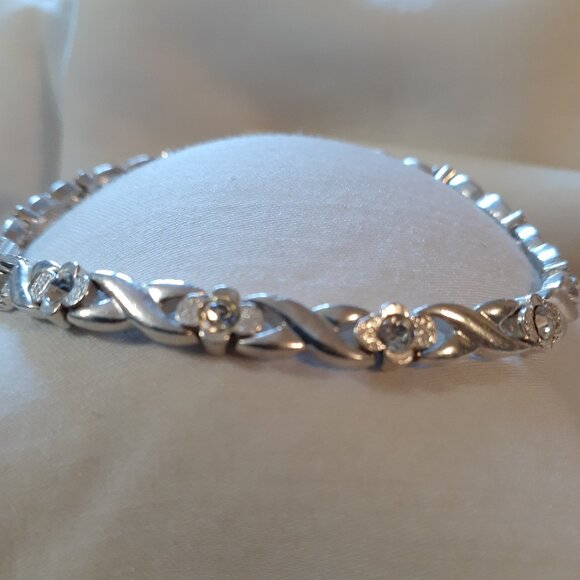 Silvertone Bracelet with Rhinestones - Picture 2 of 5